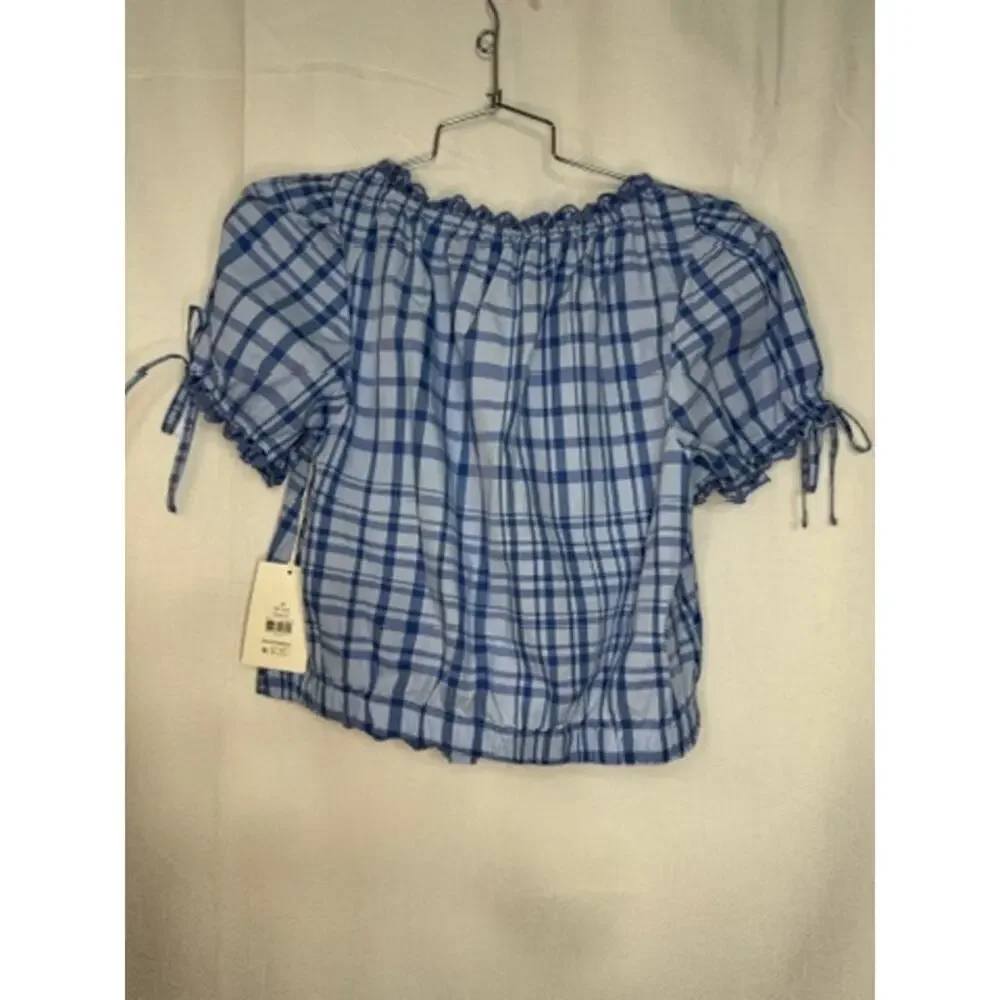 414. Free Assembly Blue Gingham Top & Denim Skirt Set Size 10-12 NWT - Picture 3 of 7
